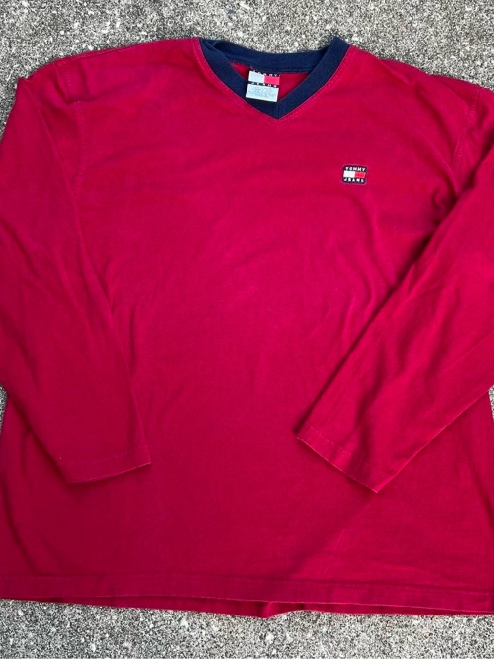 Tommy Red V-Neck Long Sleeve Tee